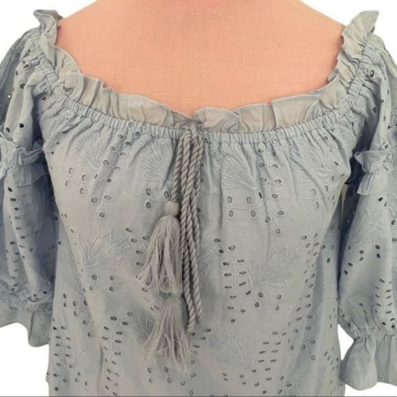 Anthropologie Jane Eyelet Lace Off Shoulder Top in Blue Size 12 EUC - Picture 5 of 12